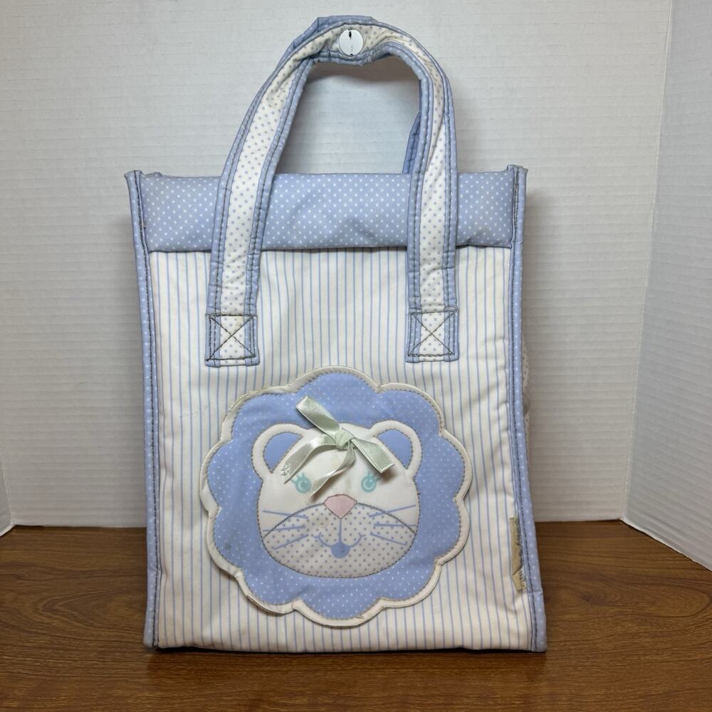 Vintage 90’s Baby Boom bottle/diaper bag Pastel Blue Lion Head Squeaker Stripes